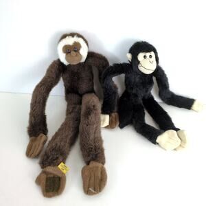 Set of 2 Hanging Monkey Stuffed Animal Plush Fiesta Black & Wild Republic Brown